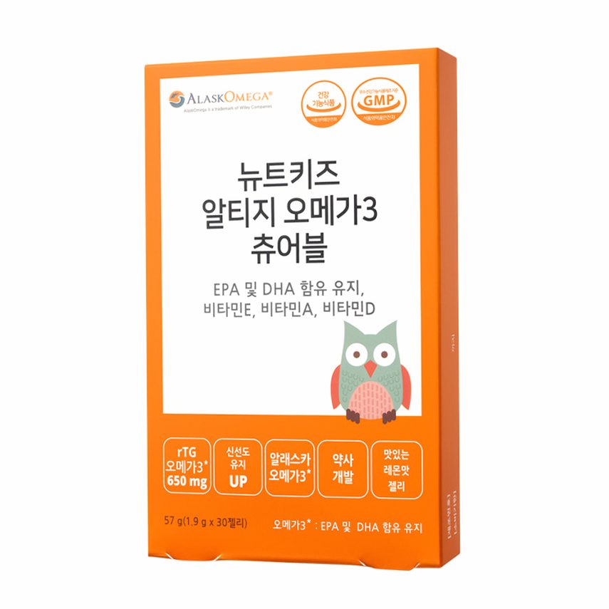 뉴트키즈 알티지 오메가3 츄어블 RTG 어린이 유아 청소년 구미 30구미, 1개